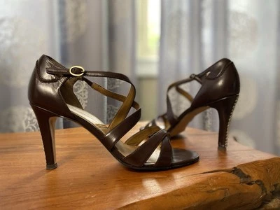 TAHARI Women's Open Toe Stilettoes Sandals Heeled Brown Leather Size 6.5 Straps - Image 1 of 4