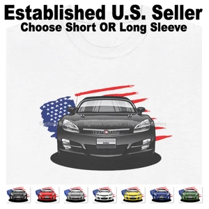 DigiRods Saturn Sky Convertible Model  Flag Background Cartoon Car White T Shirt - Picture 1 of 8