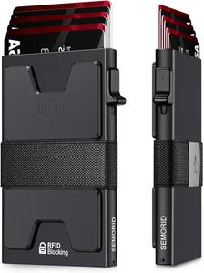 Slim Card Holder Wallet Durable Expandable Backplate, RFID Blocking Minimalist - Picture 1 of 9