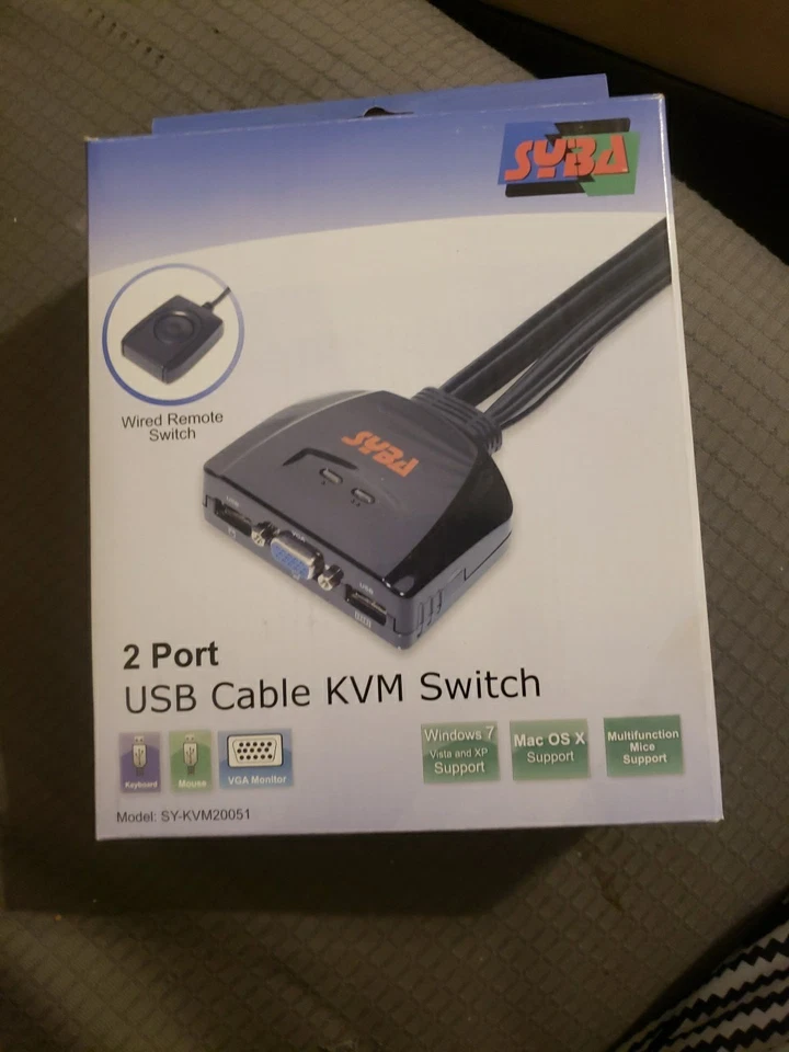 Syba SY-KVM20051 USB Interface, 2x Ports USBCable KVM Switch, w/ Remote Button - Image 1 of 4