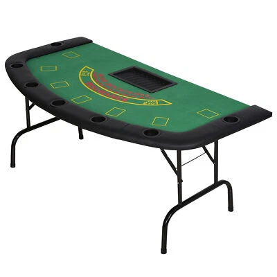 72 In Folding Poker Blackjack Table for 7 Players with Inlaid Chip & Cup Holders - Image 1 of 4