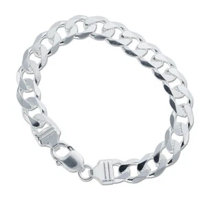 Bracciale Uomo Vero Argento Cubano Cordolo Pesante Italiano Lungo 8,5 pollici, Regalo Gent - Foto 1 di 4