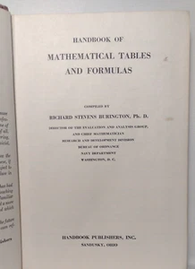 Handbook Of Mathematical Tables And Formulas by Richard Burington 1958 3rd Ed HC - Picture 1 of 16