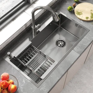Silver Kitchen Sink Stainless Steel Drop In Sinks Topmount 28"30"32" Single Bowl - Picture 1 of 15