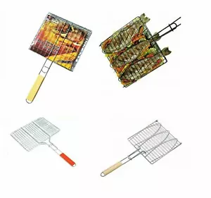 Portacesto griglia barbecue maniglia barbecue carne supporto pesce strumento da giardino esterno - Foto 1 di 10
