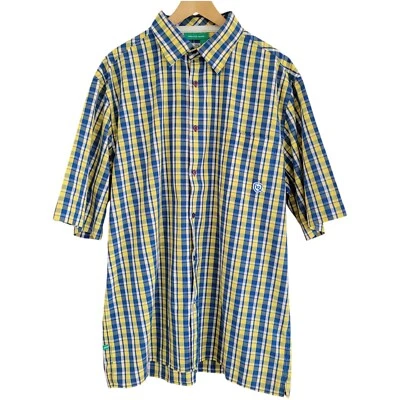 Camisa con botones Rocawear para hombre XL azul amarillo a cuadros manga corta Y2K rap hip hop Foto 1 de 4