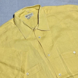 Vintage 70s 80s Gucci Yellow Linen Button Up Short Sleeve Shirt Men’s Sz 17.5-44 - Picture 1 of 19