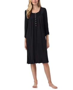 Nwt $70 Eileen West BLACK Modal/Spandex Long Sleeve 40" Long Waltz Nightgown XL - Picture 1 of 3