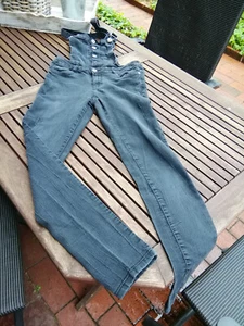 Baumwoll Stretch Jeans Latzhose Latz Hose schwarz tolle Waschung  S 34/36 L 32 - Bild 1 von 7