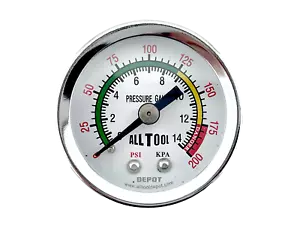 Air Pressure Gauge 1.5" Dial Center Back Mount 1/8"NPT - 0 to 200PSI Color Coded - Picture 1 of 4