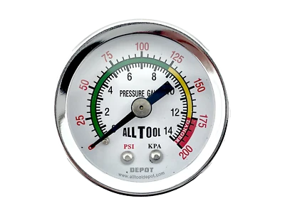 Air Pressure Gauge 1.5" Dial Center Back Mount 1/8"NPT - 0 to 200PSI Color Coded - Image 1 of 4