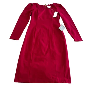 NWT Rachel Parcell Dress Womens Small Red Long Sleeve Square Neckline Bodycon S - Picture 1 of 14