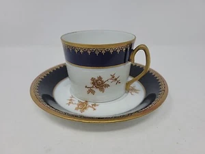 Limoges France Tharaud Cobalt Blue and Gold Coffee Can and Saucer Bruxelles - Picture 1 of 12