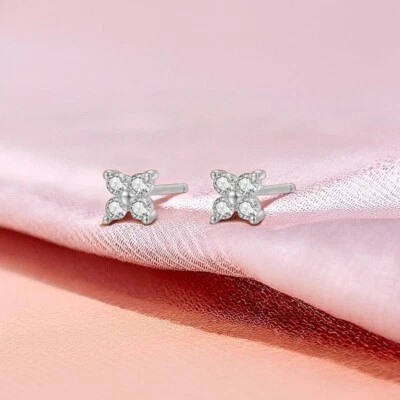 Small Flower Stud Earrings with Cubic Zirconia, 4mm, Minimalist Elegant Style. - Image 1 of 4
