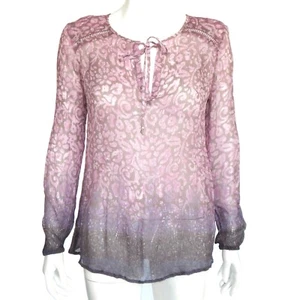 LUCKY BRAND Stunning! Purple Gradient Tribal Sheer Peasant Blouse Small - 740 - Picture 1 of 5