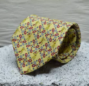 ETRO Men's Yellow Silk Tie with Tennis Player Pattern – 147 cm x 9.5 cm - Picture 1 of 10