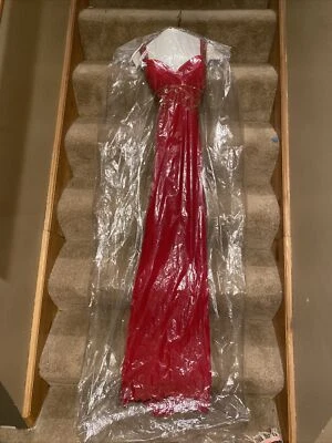 Шикарный красный выпускное платье длиной с золотыми акцентами - Изображение 1 из 4