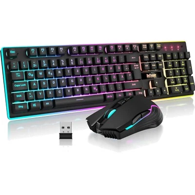 K10 Kabelloses Gaming Tastatur und Maus Set, QWERTZ DE Layout, 3000mA Batteri... - Bild 1 von 4