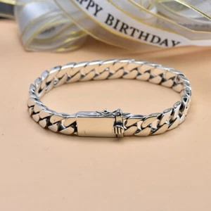 Brazalete de cadena de eslabones cubanos de plata esterlina 925 real de 6-8 mm para hombres y mujeres retro - Imagen 1 de 14