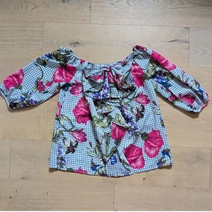 Blusa Floral Guinga Volantes Hombro Descubierto 3/4 Manga Abullonada Top Cottagecore - Imagen 1 de 7