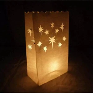 White Starburst Paper Luminaries / Luminary Lantern Bags Path Lighting 50 PACK - Picture 1 of 3