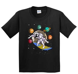 Boys Surfing Shirt - Surfing Astronaut Outer Space Spaceman Kids T-Shirt - Picture 1 of 4