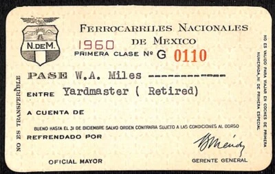 1960 National Railways of Mexico Yearly? Pass Retired Yardmaster - Image 1 of 2