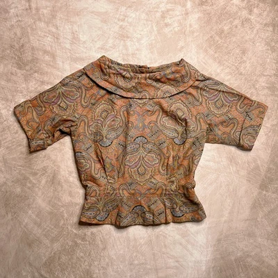 Vintage 60s Bobbie Brooks Paisley Fit & Flare Cropped Peplum Blouse Multicolor  - Image 1 of 4
