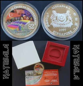 SINGAPUR SINGAPORE 2$ DOLLARS 2007 42 Years Independence Silver Coin+BOX+COA - Picture 1 of 7