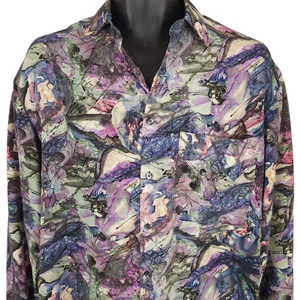 Vintage Abstract Shirt Mens Size Large Purple 80s All Over Print HANDMADE - Picture 1 of 6