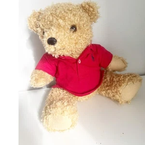 Ralph Lauren Teddy Bear Tan Red Polo Shirt 15" Jointed Plush Stuffed Toy Vintage - Picture 1 of 7