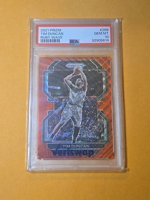 Panini Prizm #268 2021 Tim Duncan Ruby Wave PSA 10 Foto 1 de 2