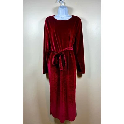 Absolutely Famous Red Velvet Dress XL Midi Long Sleeve Tie Waist Holiday Party - Image 1 of 4
