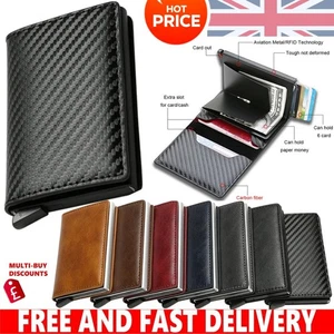 RFID Blocking Wallet Auto Pop up Credit Card Holder Leather Metal Money Clip Men - Picture 1 of 25