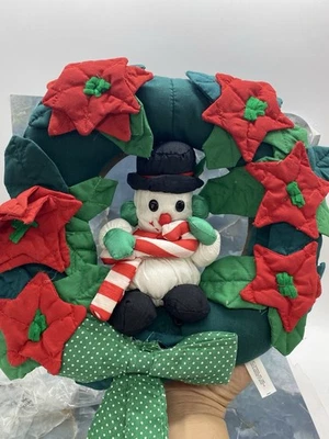 Snowman Musical Talking Wreath Poinsettia Motion Activated Nylon NEW Vintage - Image 1 of 4