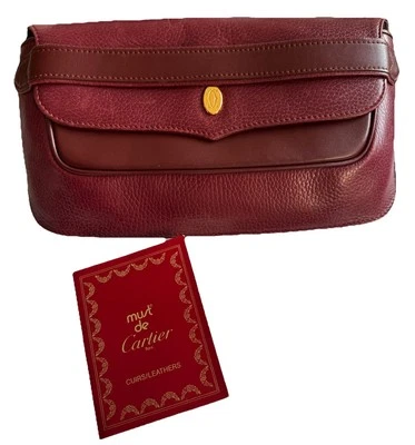 Bolso clutch vintage must de Cartier bolso de cuero burdeos con folleto y tarjeta Foto 1 de 4