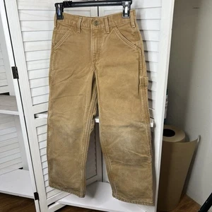 Carhartt Canvas Pants Youth Sz 10 Brown Lined Dungaree Fit Work Outdoors *READ - Picture 1 of 7