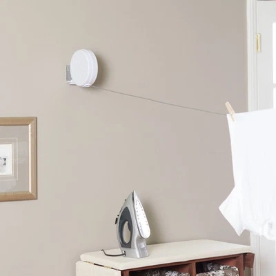 Single Line Retractable Clothesline for Hanging Laundry 40 Feet White - Image 1 of 4