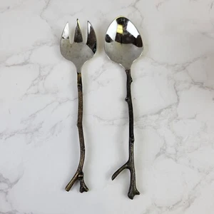 Salad Server Fork & Spoon Set with Brown Metal Branch Handles - India - Picture 1 of 8