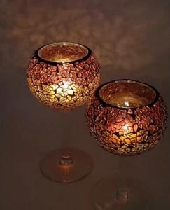 Partylite Sienna Mosaic Stemmed Candle Votive Holder Siena Set brown orange  - Picture 1 of 5