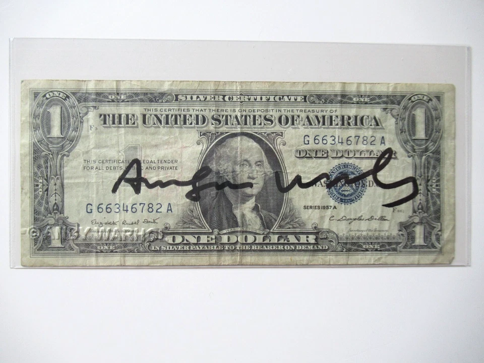 ANDY  WARHOL: 1$ echte Dollarnote  Original Handsigniert mit ZERTIFIKAT - Bild 1 von 4