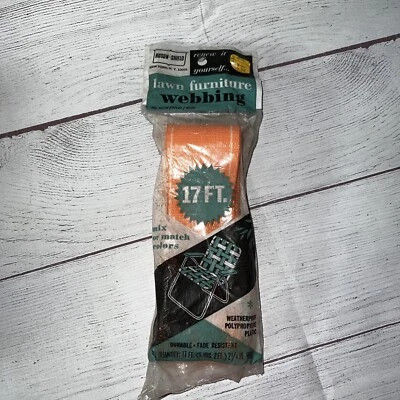 复古 NOS Ruson Shield 橙色草坪椅家具替换织带 17' — 第 1/4 张图片