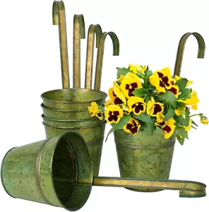 5'' Bronze Hanging Planters for Outdoor Plants,Rustic Galvanized Metal Buckets,F - Picture 1 of 12
