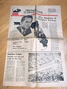 1972 GEORGE WALLACE Newspaper WALLACE LABOR ACTION - Organized Labor Support - Imagen 1 de 8