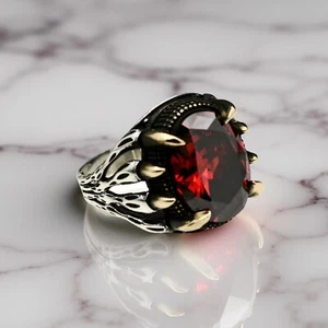 Garnet Claw Statement Men Ring 925 Sterling Silver Handmade Jewelry Gift - Picture 1 of 6
