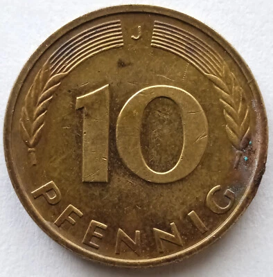 Brass clad steel 10 pfennig Germany 1993 Hamburg mint - Image 1 of 4