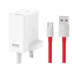 Genuine OnePlus WARP 30w UK/EU 7/7T USB Fast Charger Adapter & Or Type-C Cable - Picture 1 of 9