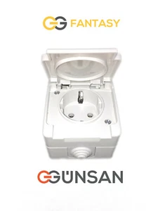 Gunsan Aufputz Steckdose mit Deckel für Feuchtraum IP54 Hellgrau Fantasy - Bild 1 von 2