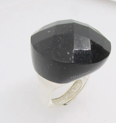 PLATA ESTERLINA 925 ÓNIX NEGRO ENORME AUDAZ ANILLO CÚPULA TALLA 8 ~ 17,4 G Foto 1 de 4