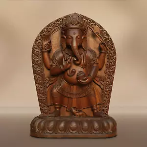 Ganesha Large Wooden Plaque Shiva Nepal Art Wood Carving - Picture 1 of 8